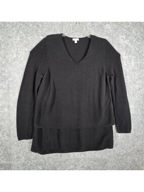 Pure Jill Women’s V-Neck Sweater Black Size L Hi-Low Layered Lagenlook Relaxed M